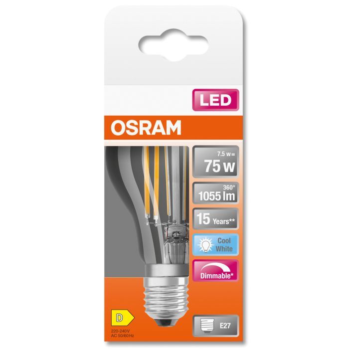 Лампочка Osram LED CLA75 DIM 7,5W/840 230V FIL E27 (4058075434967) изображение 4