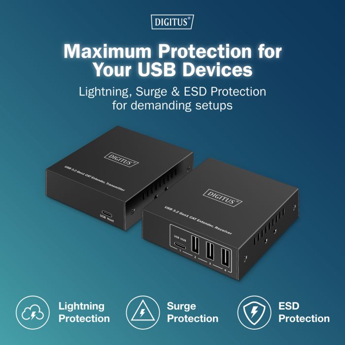 Адаптер Digitus USB extender 100 m RJ-45 to 3xUSB-A + 1xUSB-C (DA-73121) изображение 9
