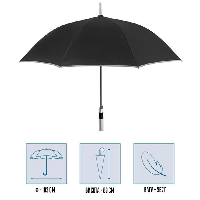 Зонт Perletti Reflecting тростина, з системою антивітер, чорна (P96014-01) изображение 2