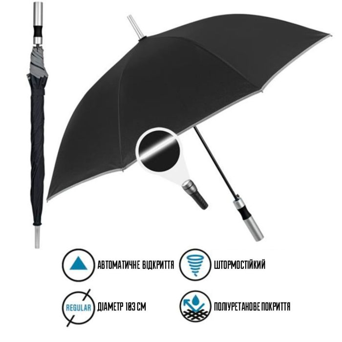 Зонт Perletti Reflecting тростина, з системою антивітер, чорна (P96014-01) изображение 4