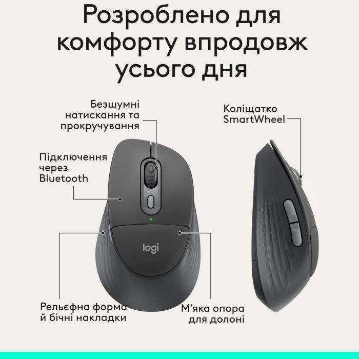 Мышка Logitech Signature Comfort Plus M850L Wireless/USB-C for Business Graphite (910-007704) изображение 3