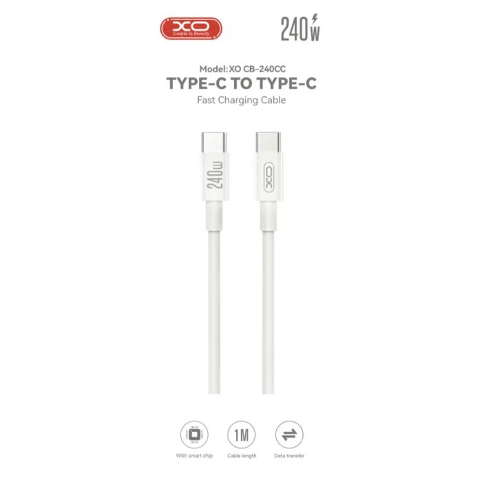 Дата кабель USB-C to USB-C 1.0m 240W white XO (XO-CB-240CC-WH) изображение 4