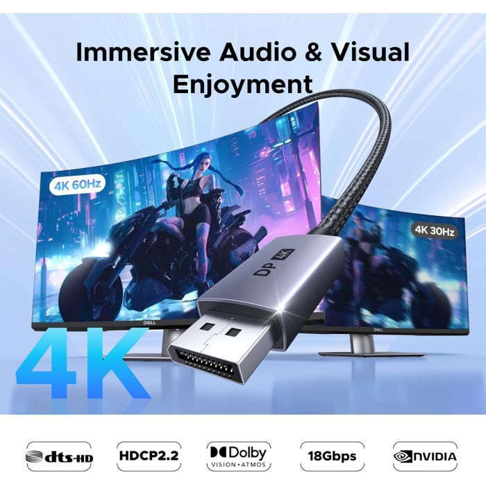 Кабель мультимедийный DisplayPort M to HDMI M 4K60Hz 18Gbps HDR10 3D Ugreen (95418) изображение 4