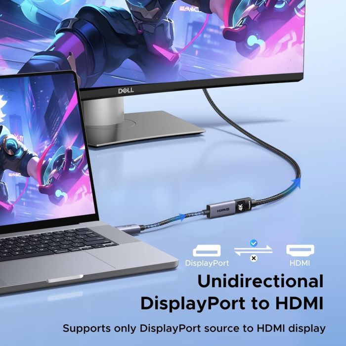 Кабель мультимедийный DisplayPort M to HDMI M 4K60Hz 18Gbps HDR10 3D Ugreen (95418) изображение 6