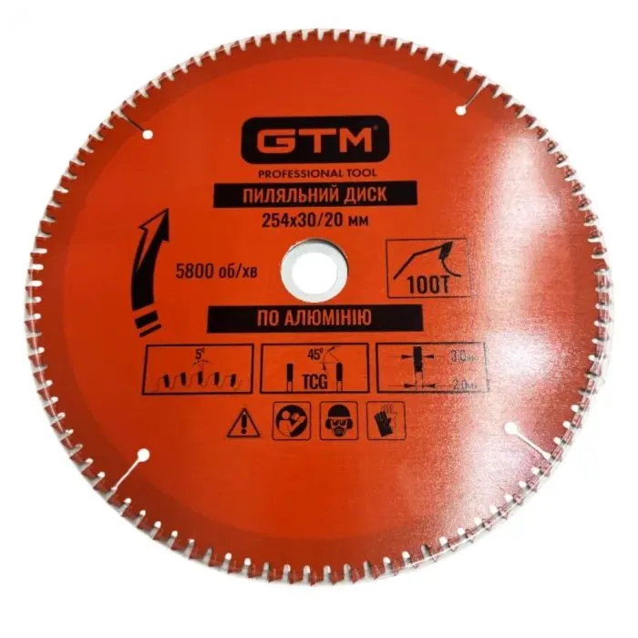 Круг отрезной GTM 254×30мм, 100 зубов, по алюминию (SBA-254100)