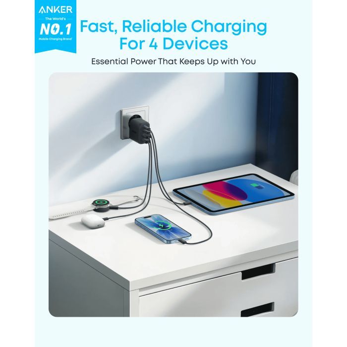 Зарядное устройство Anker 2xUSB-C + 2xUSB 50W white (A121EG21) изображение 4