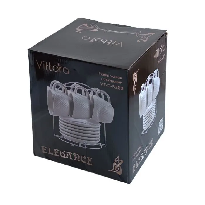 Набор чашек Vittora Elegance 6 чашок з блюдцями на підставці (VT-P-5303) изображение 2