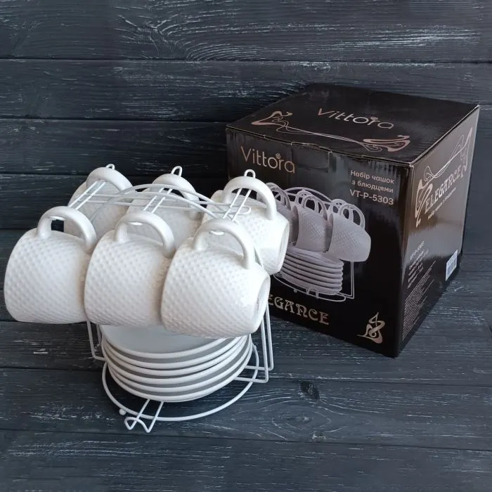 Набор чашек Vittora Elegance 6 чашок з блюдцями на підставці (VT-P-5303) изображение 4