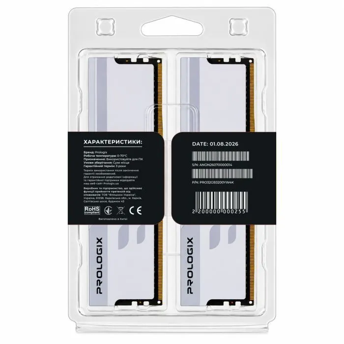Модуль памяти для компьютера DDR4 32GB (2x16GB) 3200 MHz Onyx White Prologix (PRO32GB3200YW4K) изображение 5