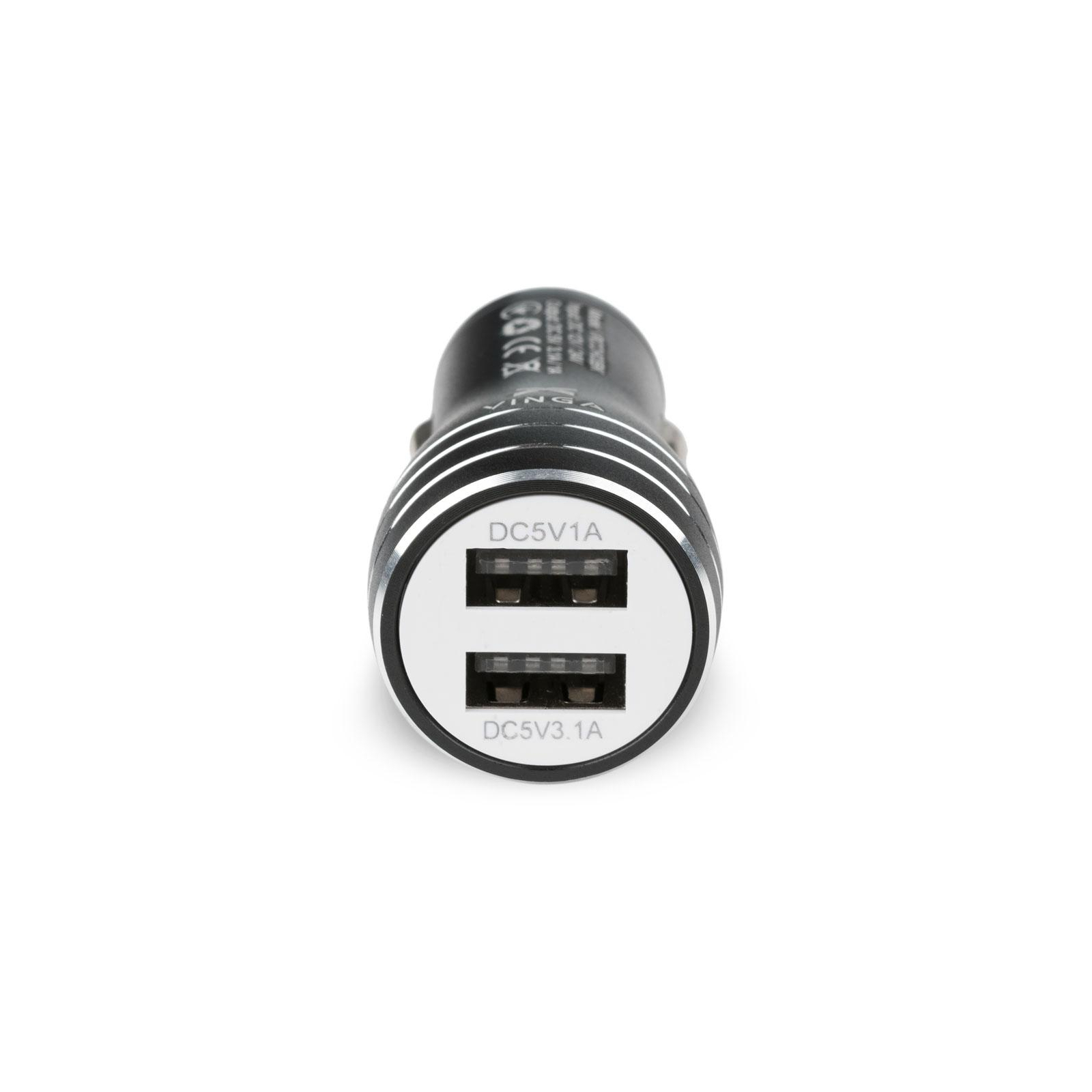 Зарядное устройство Vinga Dual USB Car Charger aluminium black (VRCCH03BK) изображение 2