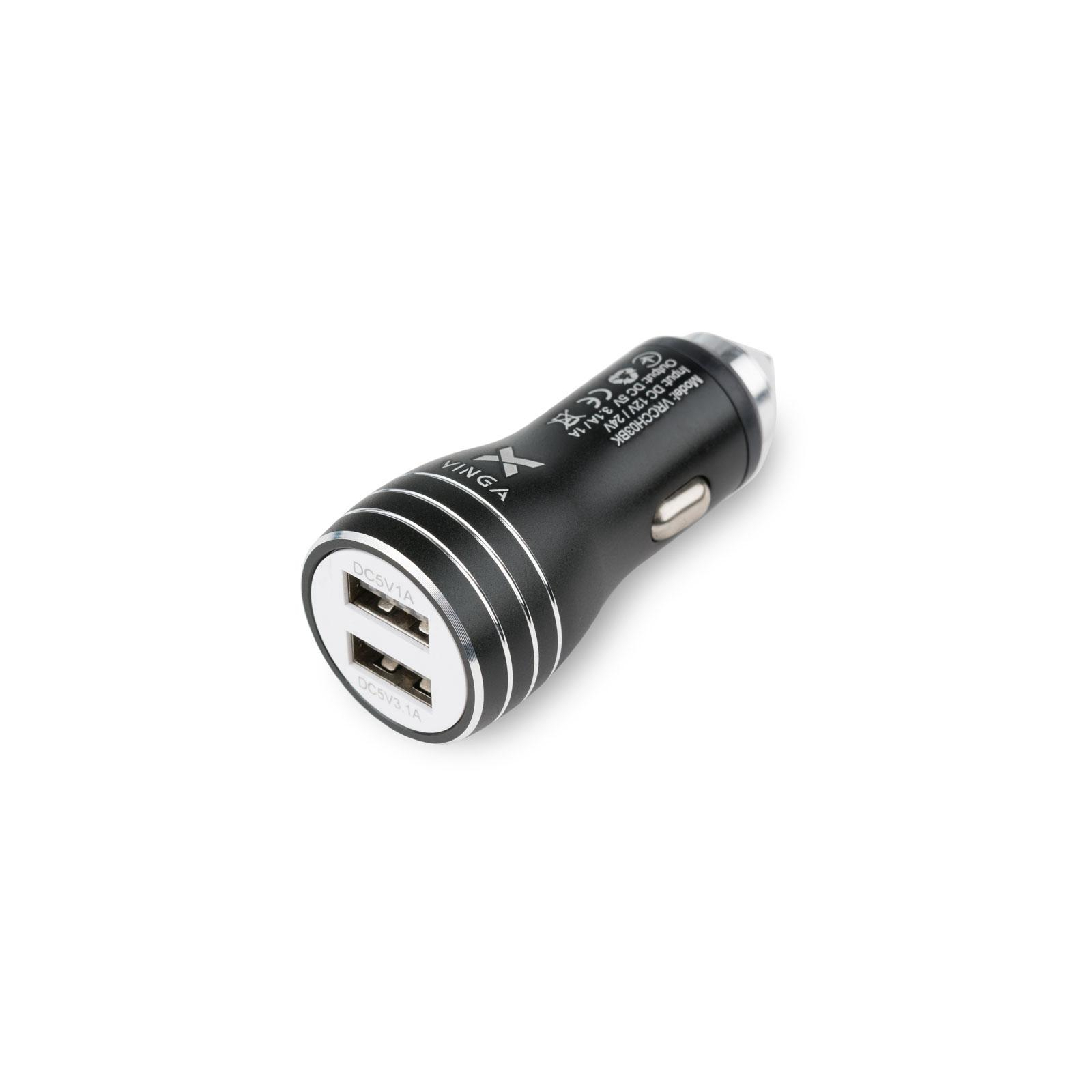 Зарядное устройство Vinga Dual USB Car Charger aluminium black (VRCCH03BK)