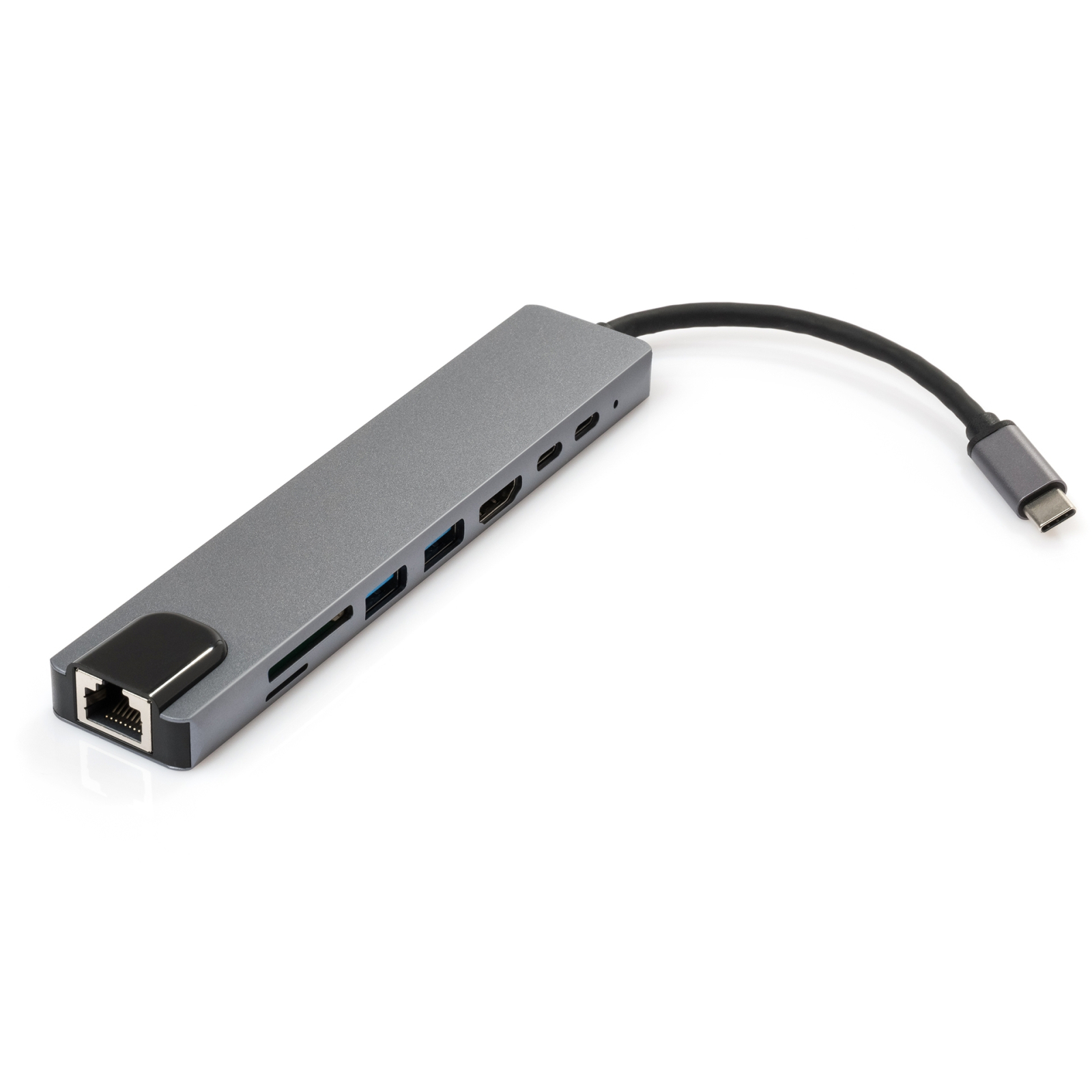Концентратор Vinga Type-C to 4K HDMI+2*USB3.0+GigabitLAN+SD+PD+USB-C SS aluminium (VCPATC2U3CRLNHIPDGR) зображення 2