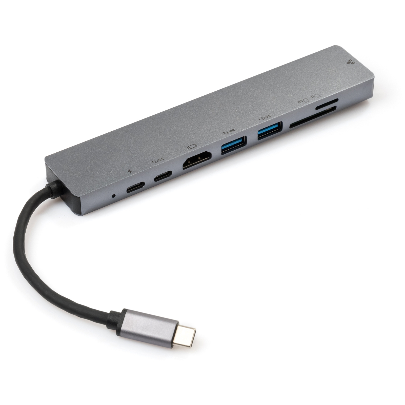 Концентратор Vinga Type-C to 4K HDMI+2*USB3.0+GigabitLAN+SD+PD+USB-C SS aluminium (VCPATC2U3CRLNHIPDGR) зображення 3