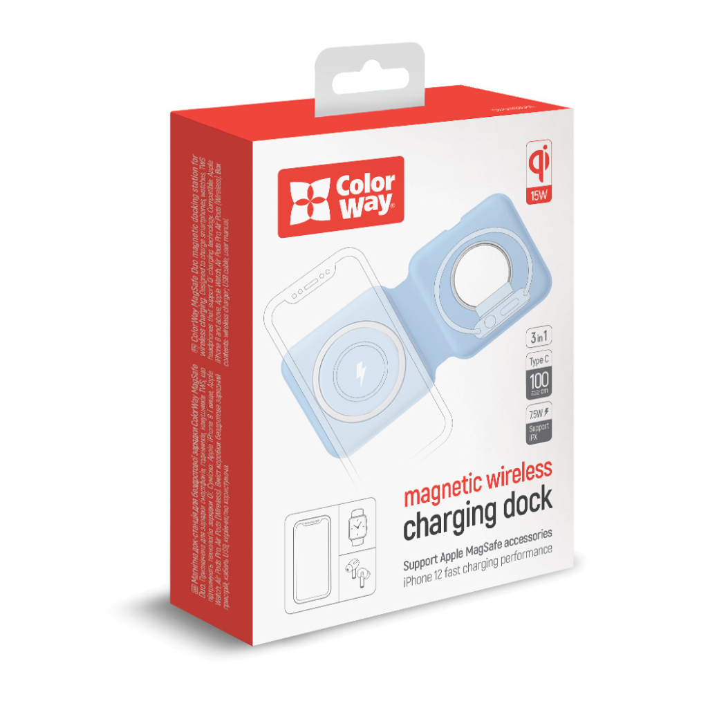 Зарядний пристрій ColorWay MagSafe Duo Charger 15W for iPhone (Blue) (CW-CHW32Q-BL) зображення 3