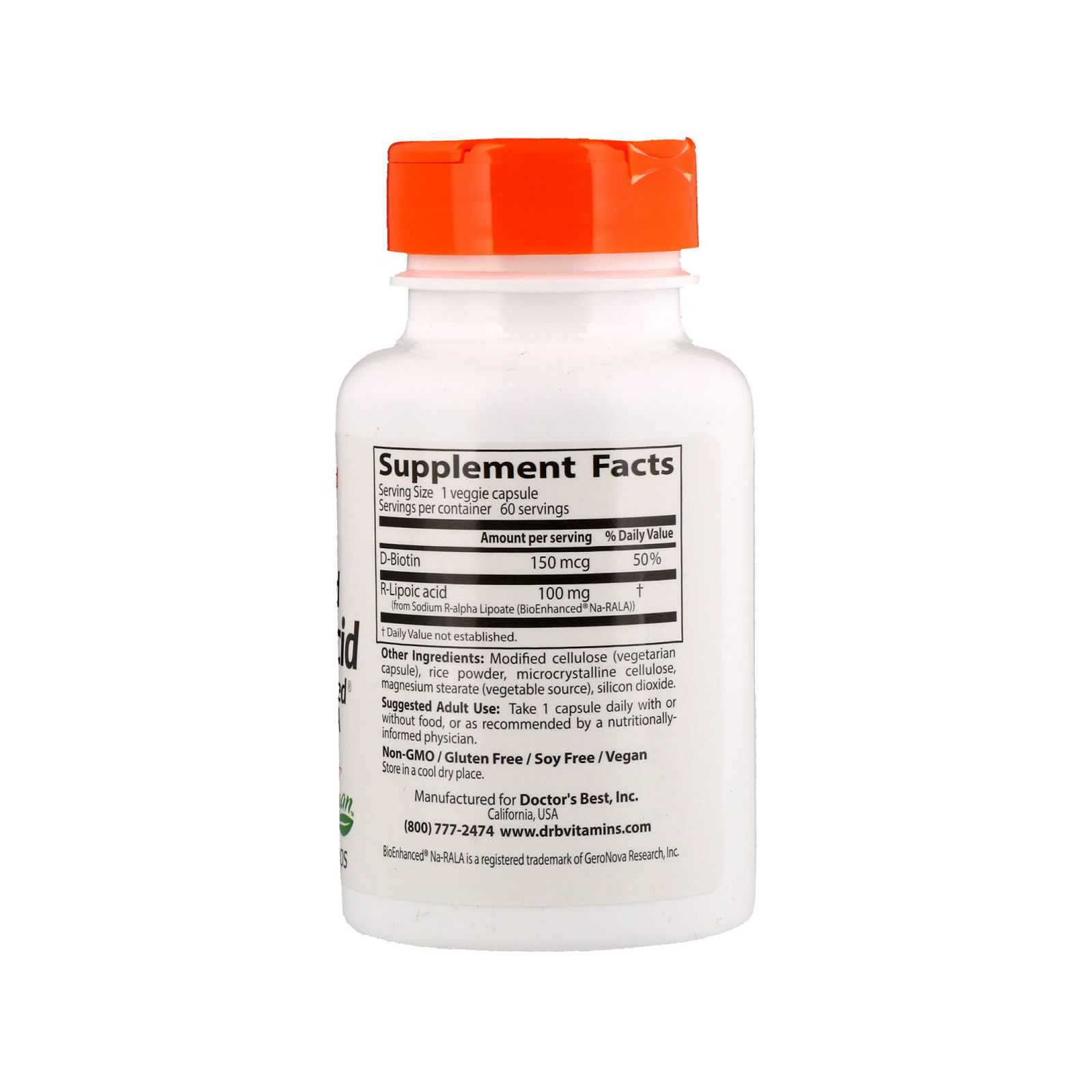 Антиоксидант Doctor's Best R-Ліпоєва кислота, R-Lipoic Acid, 100 мг, 60 капсул (DRB-00123) зображення 2