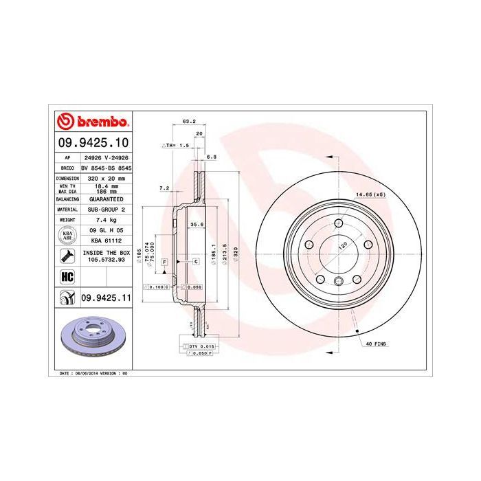 Гальмівний диск Brembo 09.9425.11