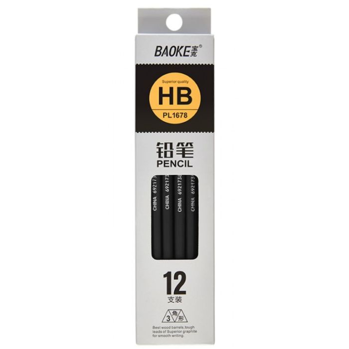 Олівець графітний Baoke НВ, з гумкою, триграний, чорний (PENCIL-BAO-PL1678) зображення 2