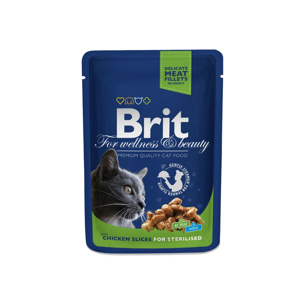 Влажный корм для кошек Brit Premium Cat Pouches Chicken Slices for Sterilised 100 г (8595602506033)