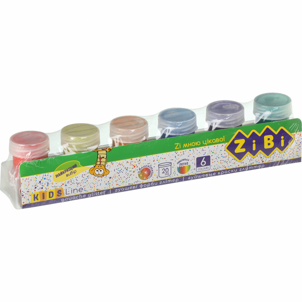 Гуашеві фарби ZiBi KIDS Line GLITTER 6 кольорів по 20 мл (ZB.6691)