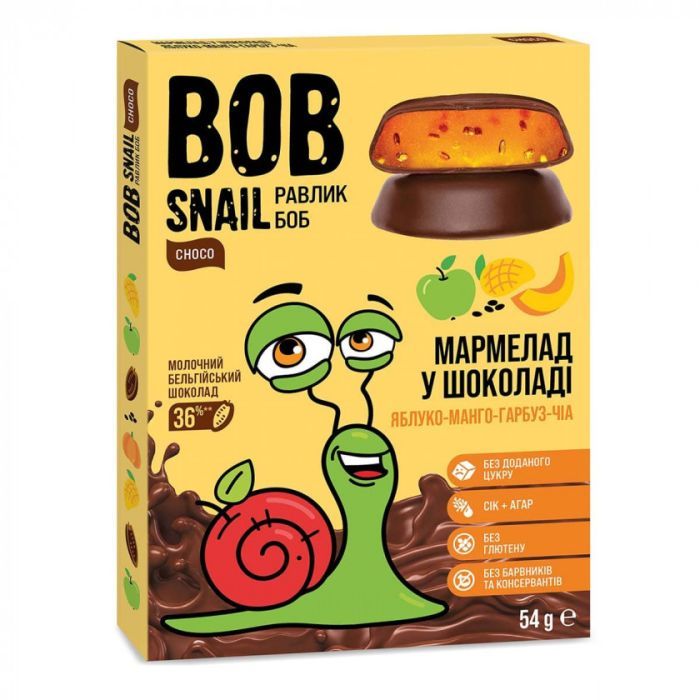 Мармелад Bob Snail Яблоко Манго Тыква Чиа в молочном шоколаде 54 г (4820219341116)