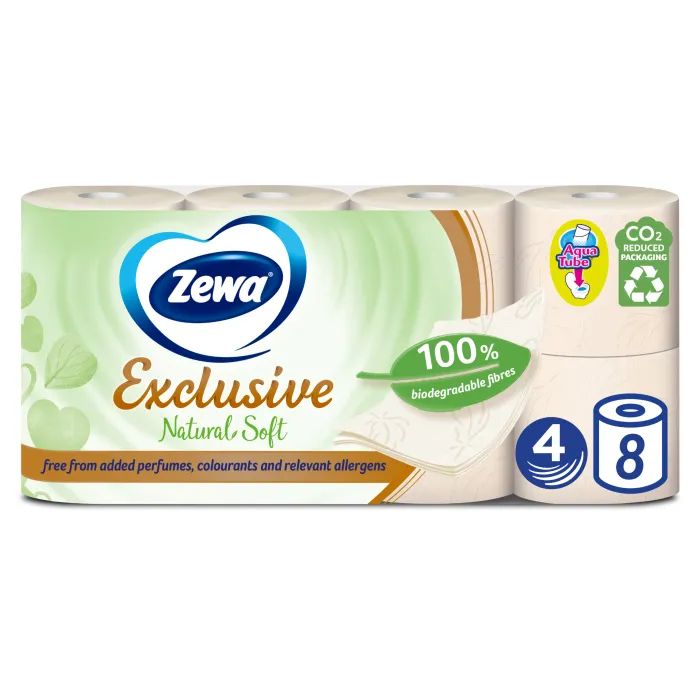Туалетная бумага Zewa Exclusive Natural Soft 4 слоя 8 рулонов (7322541361246) изображение 2