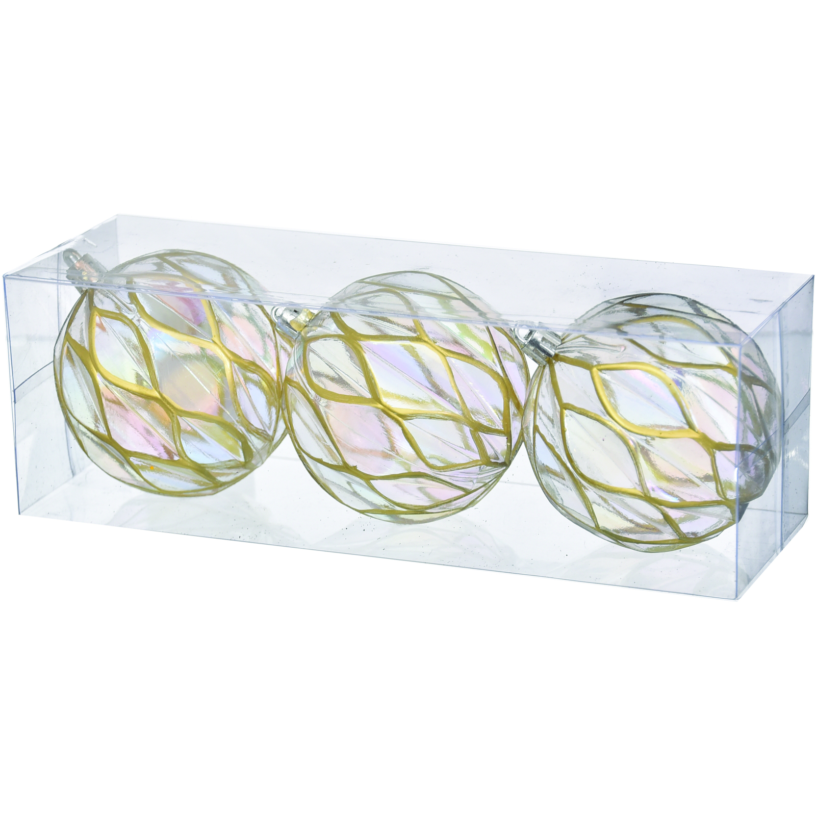 Елочная игрушка Jumi набор прозрачных шариков 3 шт, пластик, 8см, золотая сетка (5900410394919)