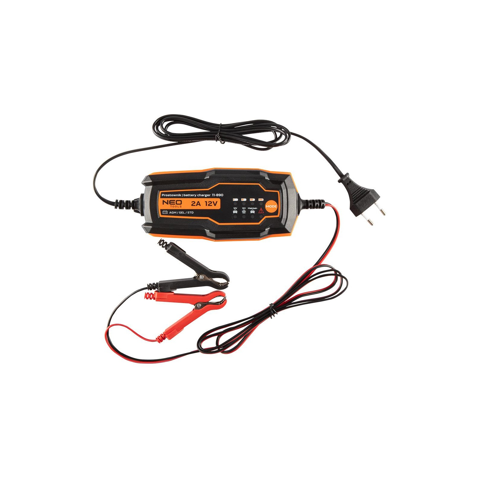 Зарядное устройство для автомобильного аккумулятора Neo Tools 2А/35Вт, 4-60Ач, для кислотних/AGM/GEL (11-890)