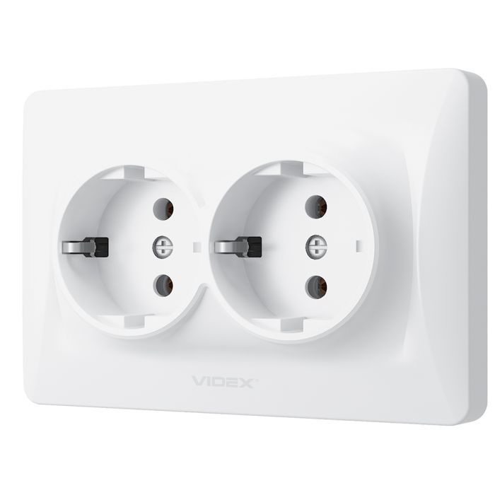 Розетка Videx BINERA 2ая с заземлением (VF-BNSK2G-W) изображение 2