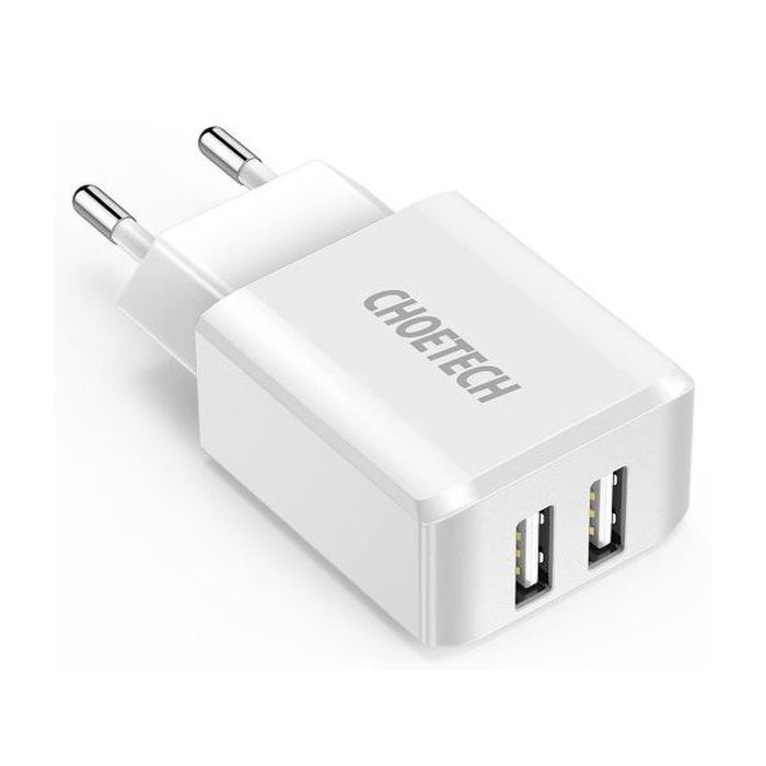 Зарядний пристрій Choetech 2xUSB 5V/2A (C0030EU-WH)