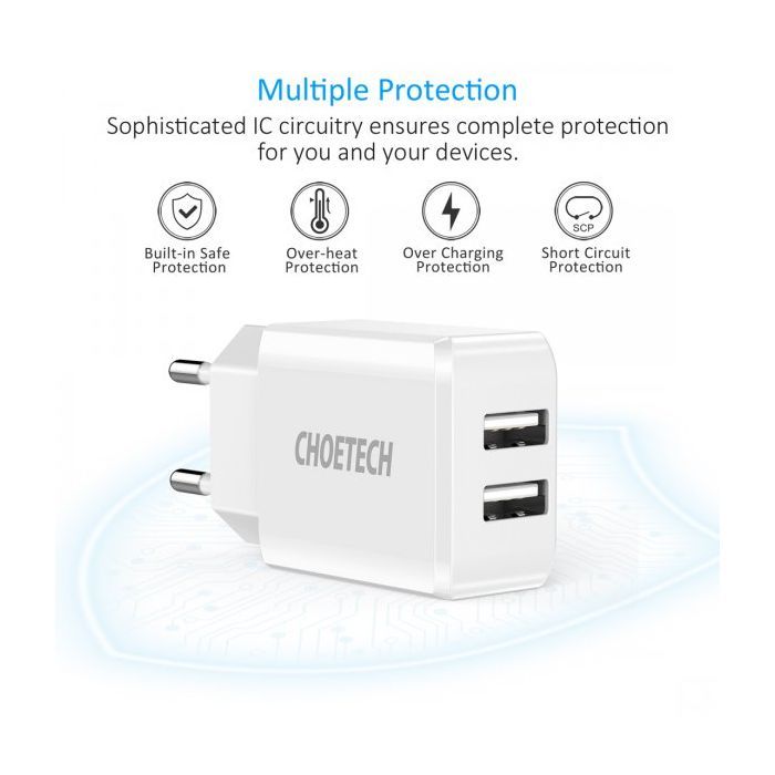 Зарядний пристрій Choetech 2xUSB 5V/2A (C0030EU-WH) зображення 3