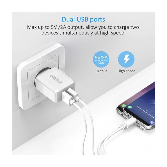Зарядний пристрій Choetech 2xUSB 5V/2A (C0030EU-WH) зображення 5