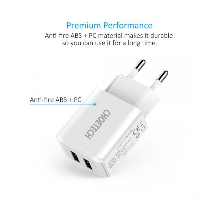 Зарядний пристрій Choetech 2xUSB 5V/2A (C0030EU-WH) зображення 7