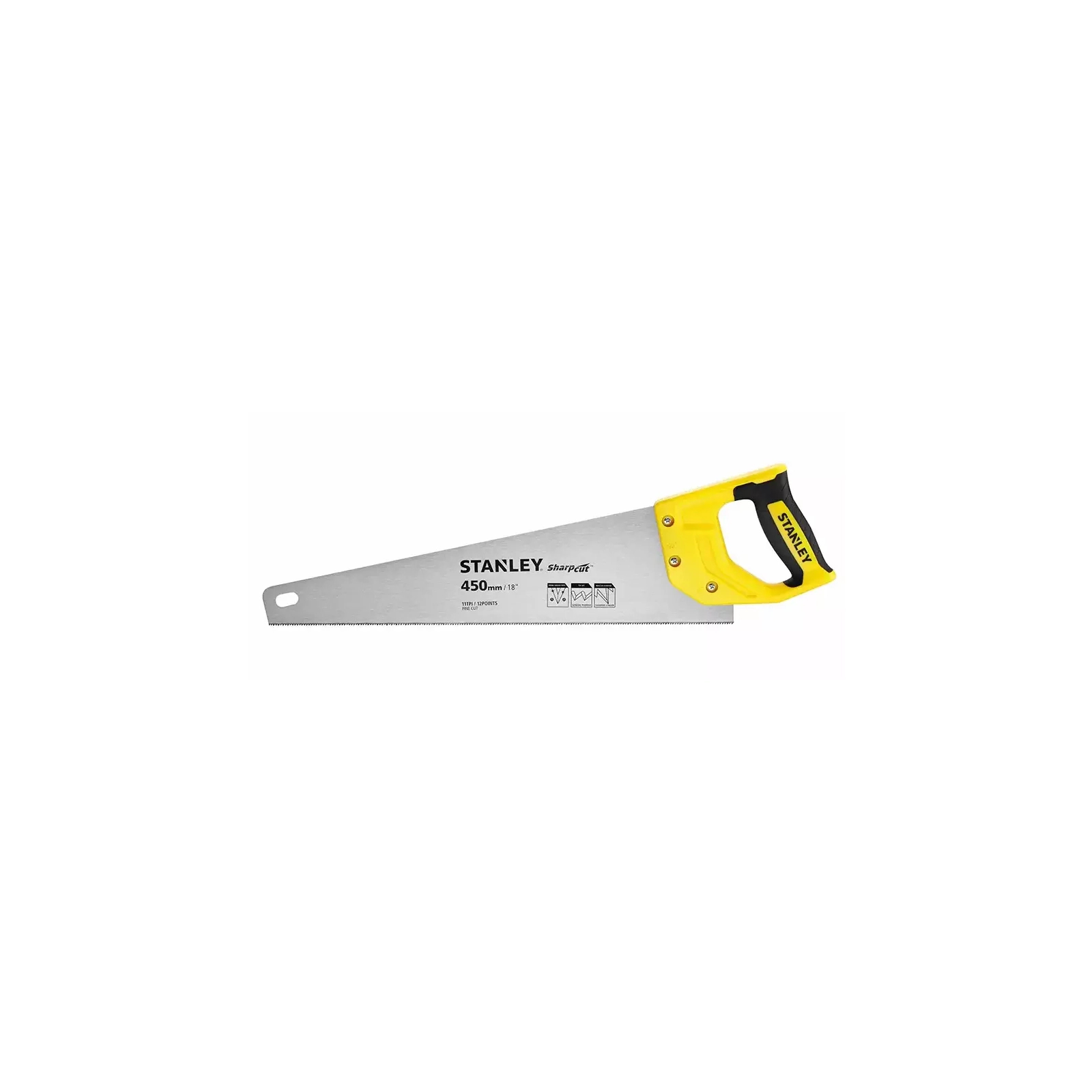 Ножовка Stanley SHARPCUT с закаленными зубьями, L=450мм, 11 tpi. (STHT20370-1)