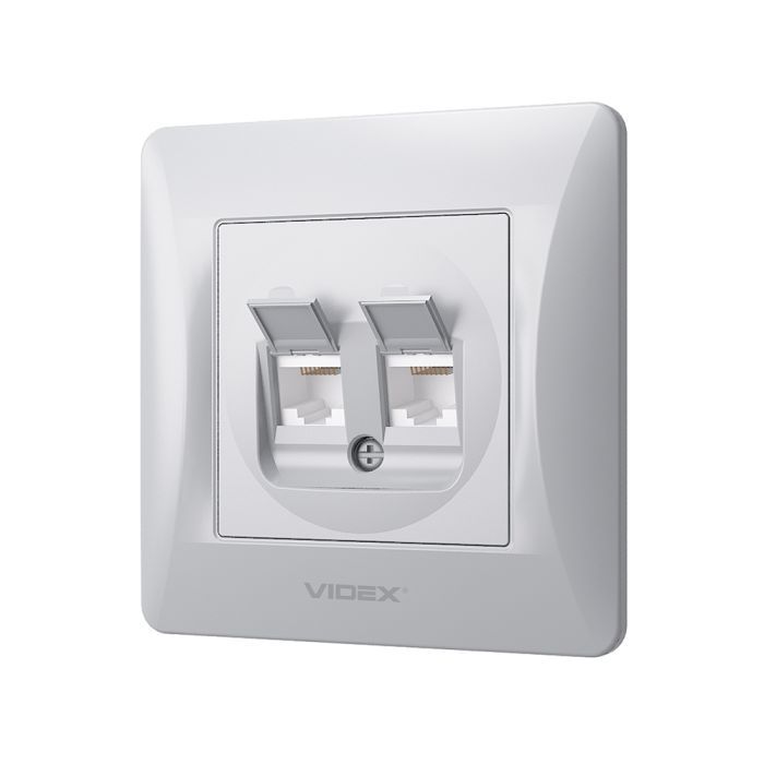 Компьютерная розетка Videx BINERA CAT6+CAT6 двойная сереб (VF-BNSK2PC6-SS) изображение 2