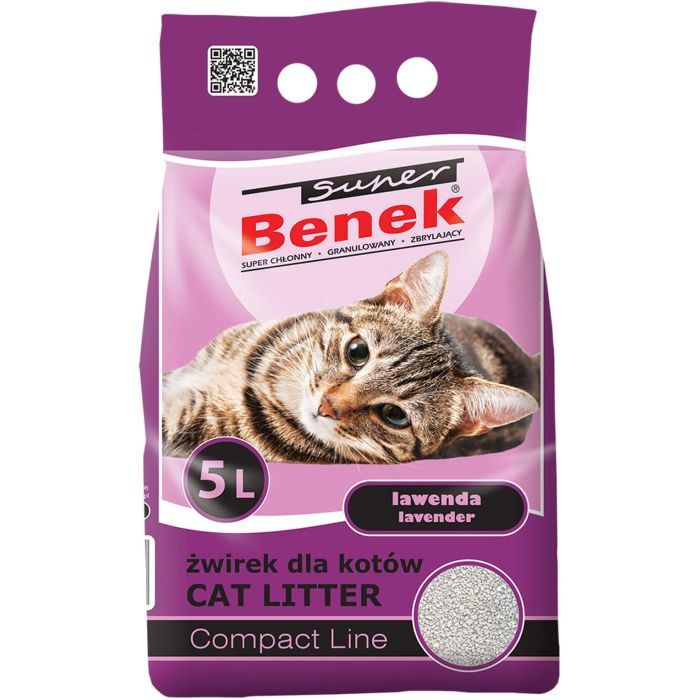Наполнитель для туалета Super Benek Бентонитовый компактный с ароматом лаванды 5 л (5905397010975)