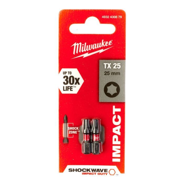 Набор бит Milwaukee SHOCKWAVE, TX25, 25мм, 2шт (4932430879) изображение 3