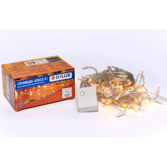 Гирлянда Delux ICICLE С 75LED 2х0.7 м теплый белый/прозрачный IP20 (90017986)