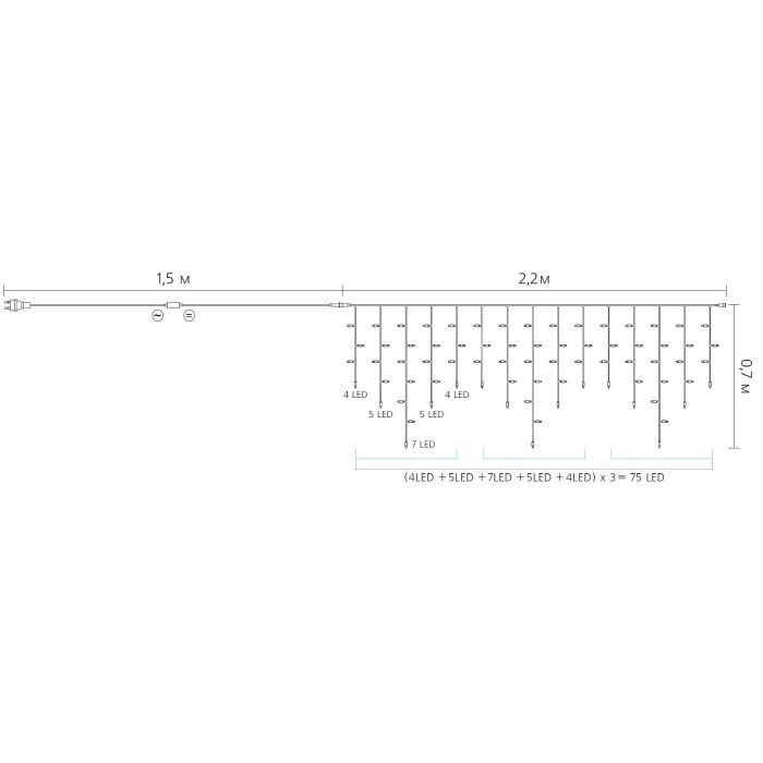 Гирлянда Delux ICICLE С 75LED 2х0.7 м теплый белый/прозрачный IP20 (90017986) изображение 4