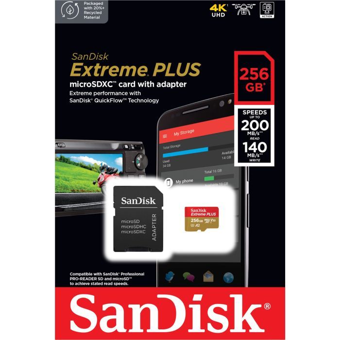 Карта пам'яті SanDisk 256GB microSD class 10 V30 Extreme PLUS (SDSQXBD-256G-GN6MA) зображення 4