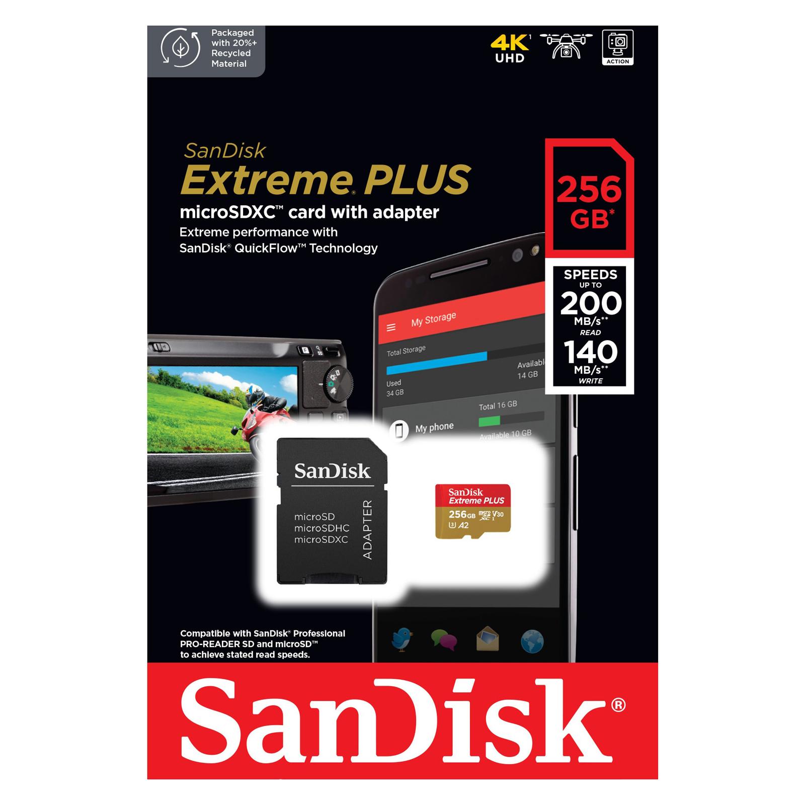 Карта пам'яті SanDisk 256GB microSD class 10 V30 Extreme PLUS (SDSQXBD-256G-GN6MA) зображення 4