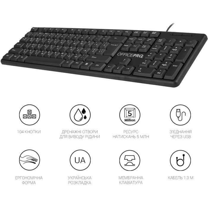 Клавиатура OfficePro SK166 USB Black (SK166) изображение 8