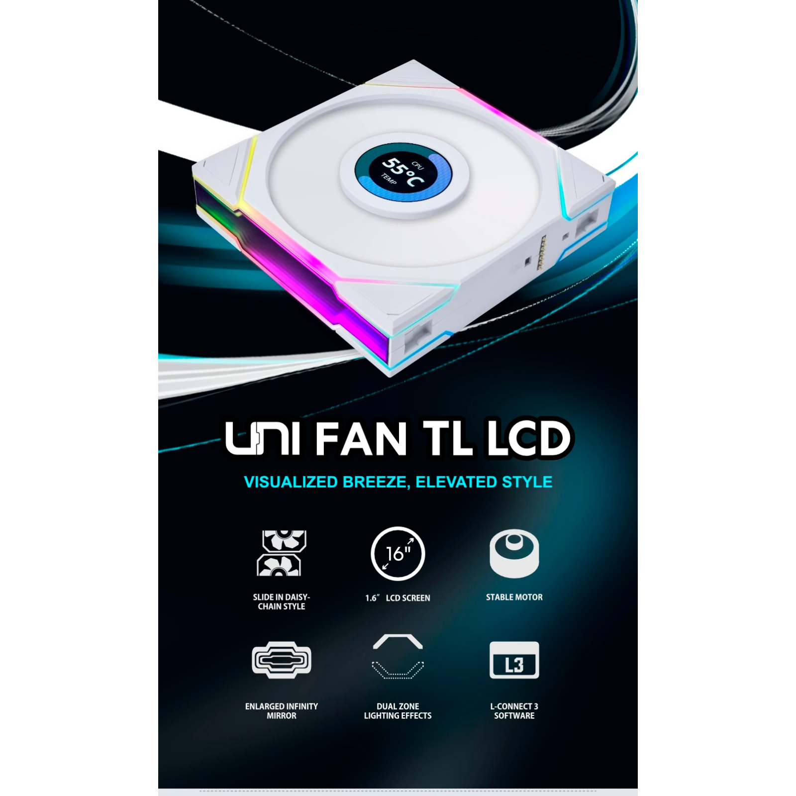 Кулер до корпусу Lian Li TL LCD 120-3, Black Cooler (G99.12TLLCD3B.00) зображення 9