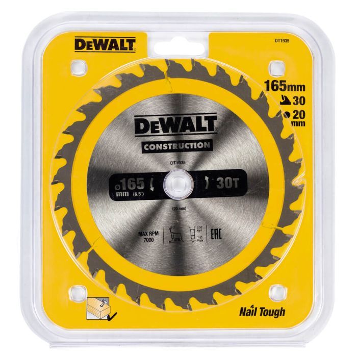 Диск пильный DeWALT CONSTRUCTION, 165х20 мм, 30z (ATB), 10 гр. (DT1935) изображение 2