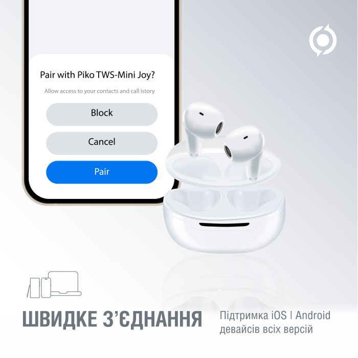 Наушники Piko TWS-MiniJoy White (1283126583421) изображение 5