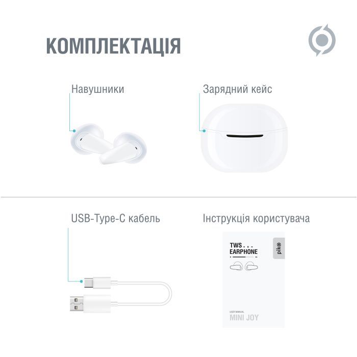 Наушники Piko TWS-MiniJoy White (1283126583421) изображение 8