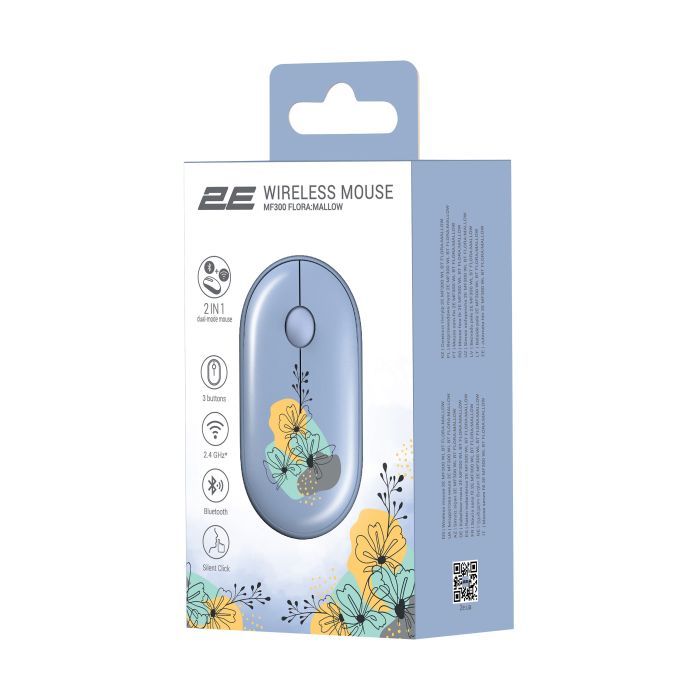 Мишка 2E MF300 FLORAMALLOW Silent Wireless/Bluetooth Blue (2E-MF300WFLORABL) зображення 6