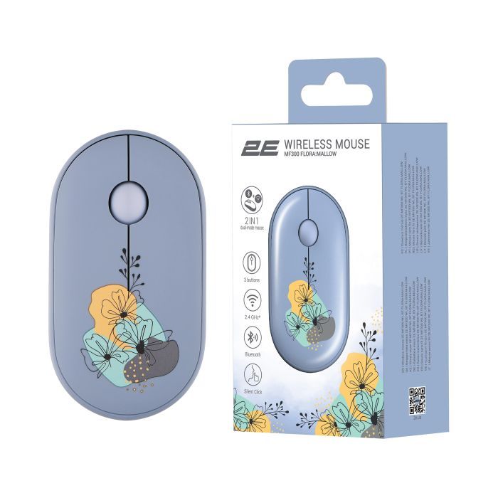 Мишка 2E MF300 FLORAMALLOW Silent Wireless/Bluetooth Blue (2E-MF300WFLORABL) зображення 7