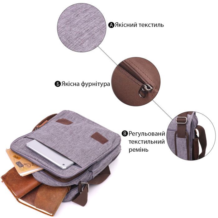 Сумка Vintage Через плечо из текстиля Серая (21263) изображение 4