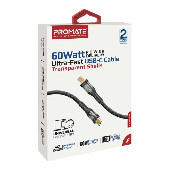 Дата кабель USB-C to USB-C transline-cc.black Promate (transline-cc.black) изображение 2