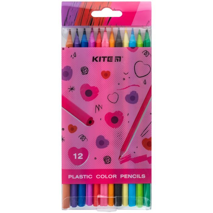 Карандаши цветные Kite Heart пластикові, 12 кольорів (K24-049-2)
